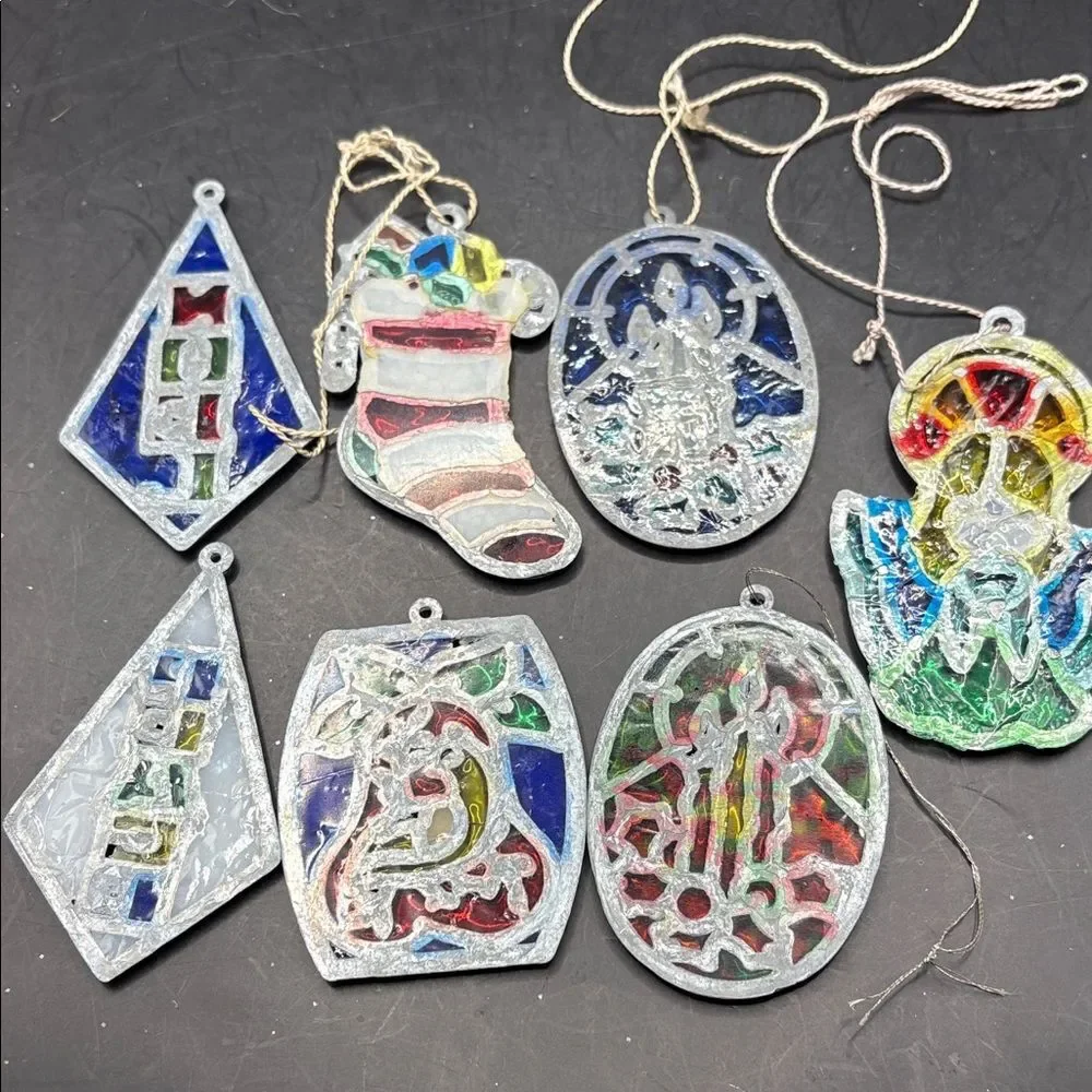 Colorful Vintage Plastic Stained Glass Ornaments
